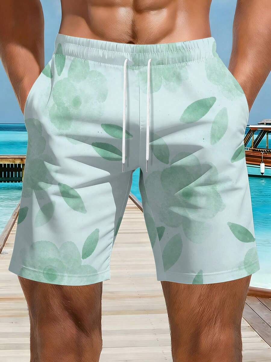 Mens Floral Print Beach Shorts - Swim Trunk Quick Dry avaliação e preço