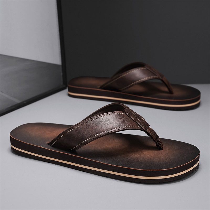 Men's Vintage Washed Faux Leat - Flip Flop Leather Men avaliação e preço