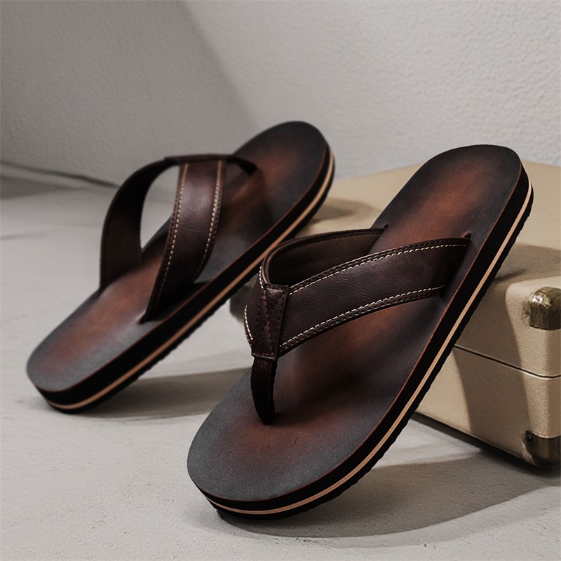 Men's Vintage Washed Faux Leat - Flip Flop Leather Men avaliação e preço