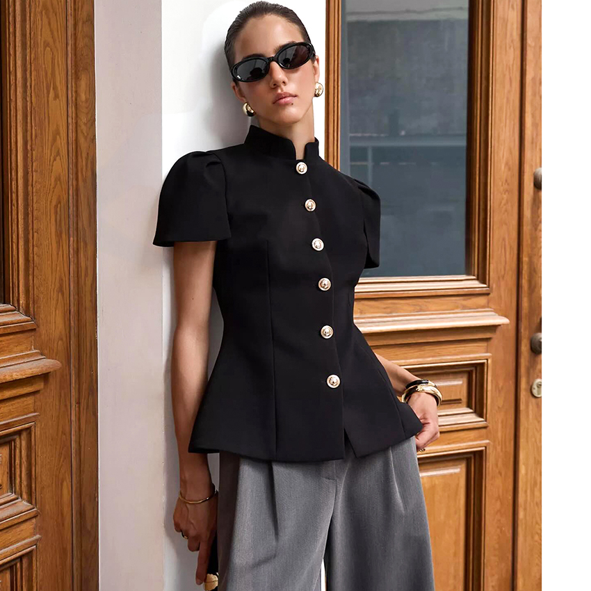 Linad Vintage Black Short Puff - Shirt Camp Collar avaliação e preço