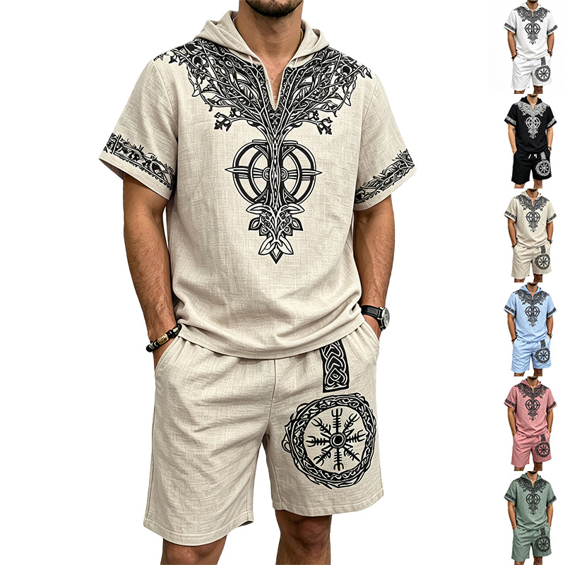 Men Linen Look Viking Tree Pri - Short Linen Drawstring avaliação e preço