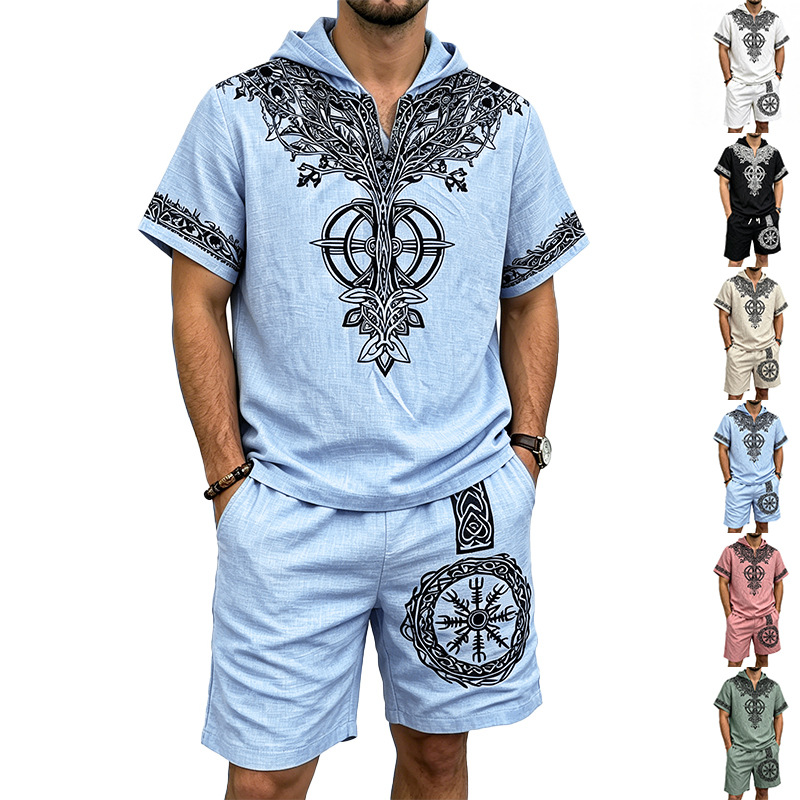 Men Linen Look Viking Tree Pri - Short Linen Drawstring avaliação e preço