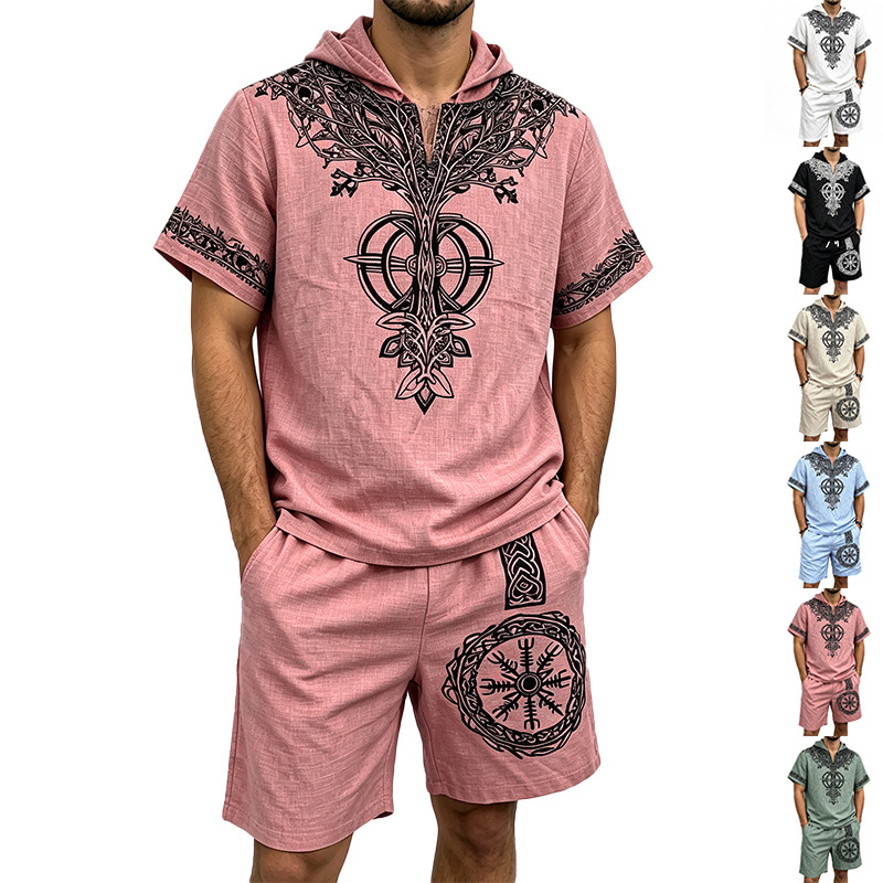 Men Linen Look Viking Tree Pri - Short Linen Drawstring avaliação e preço