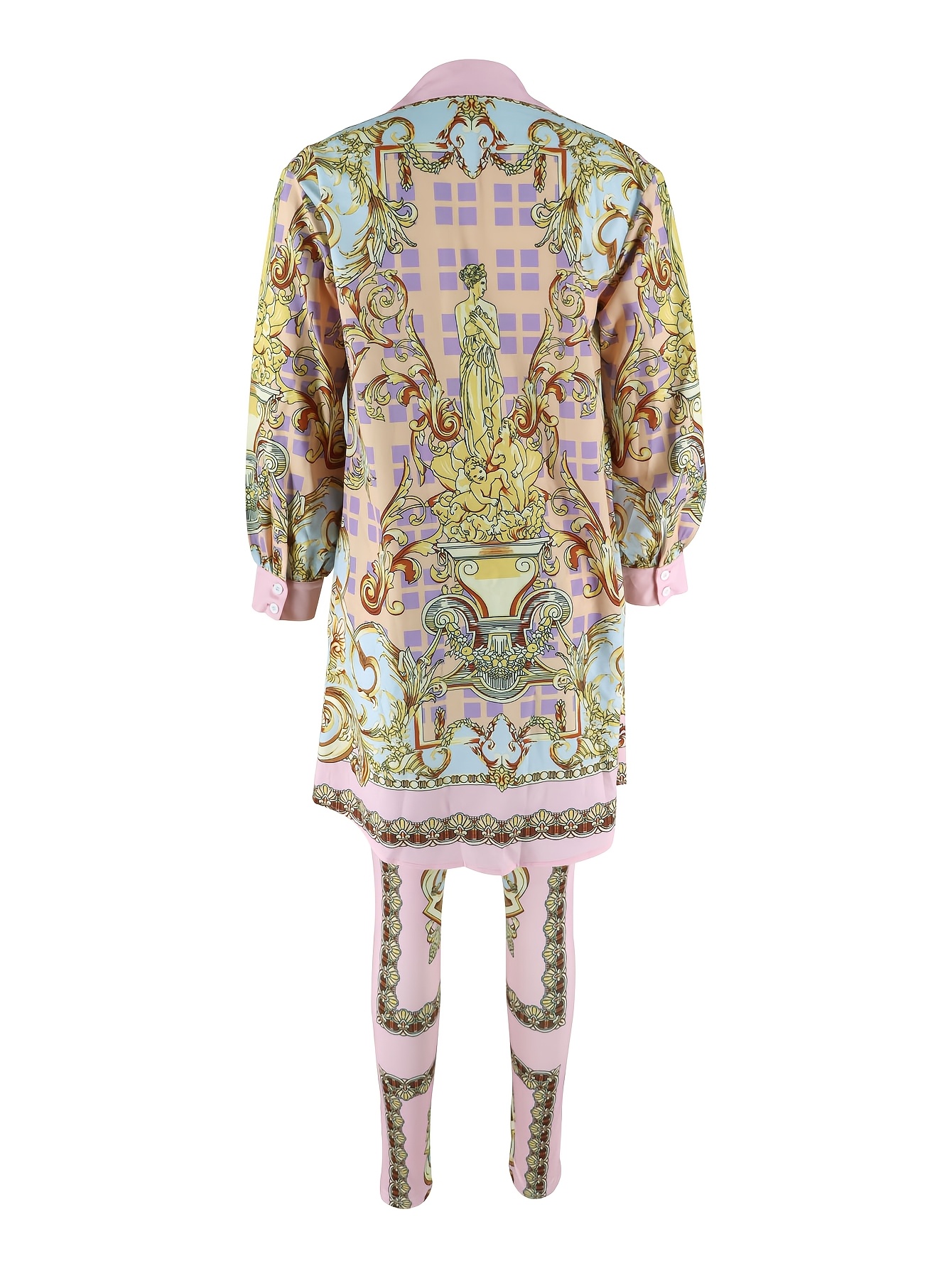 Women 2 Piece Set Ornate Print - Shirt Camp Collar avaliação e preço