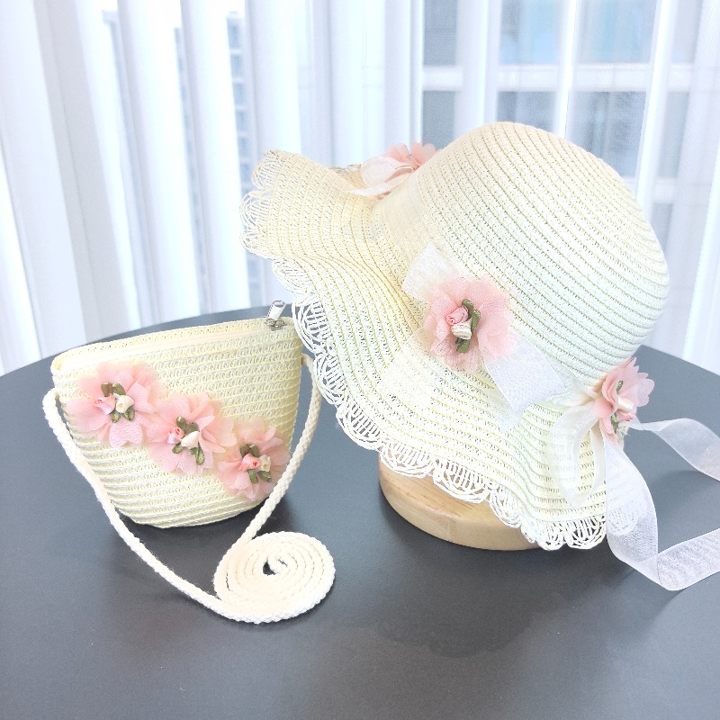 Girls 2pcs Straw Hat Solid Col - Bucket Hat Straw avaliação e preço