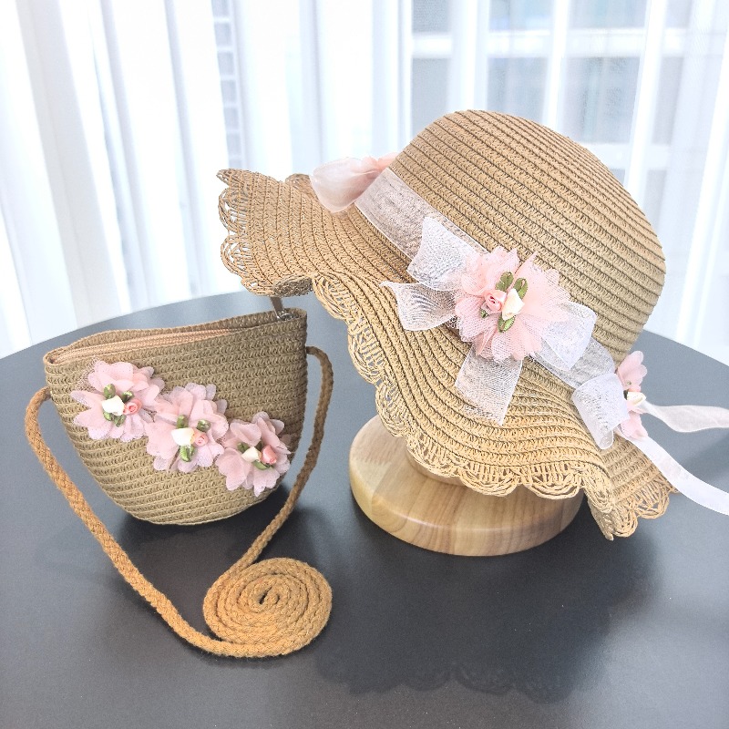 Girls 2pcs Straw Hat Solid Col - Bucket Hat Straw avaliação e preço