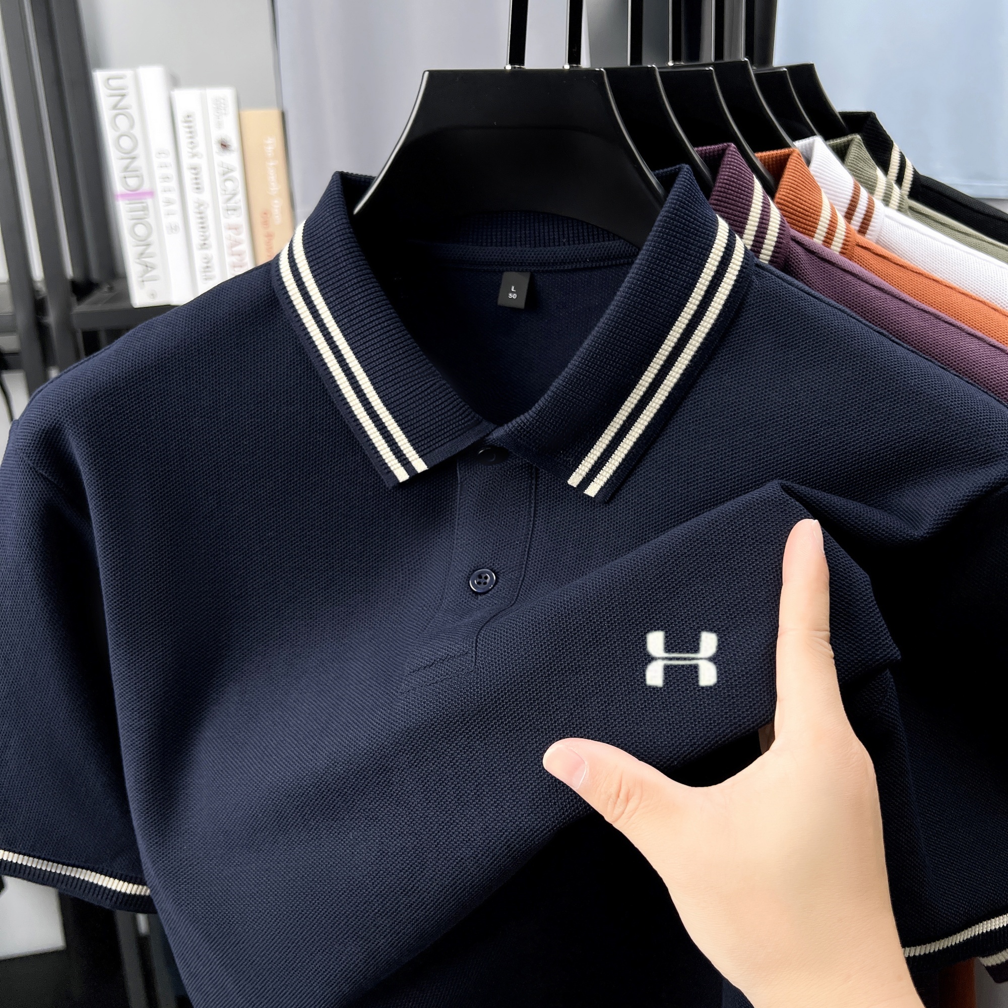 Men's Striped Collar Polo Shir - Polo Shirt Pique avaliação e preço