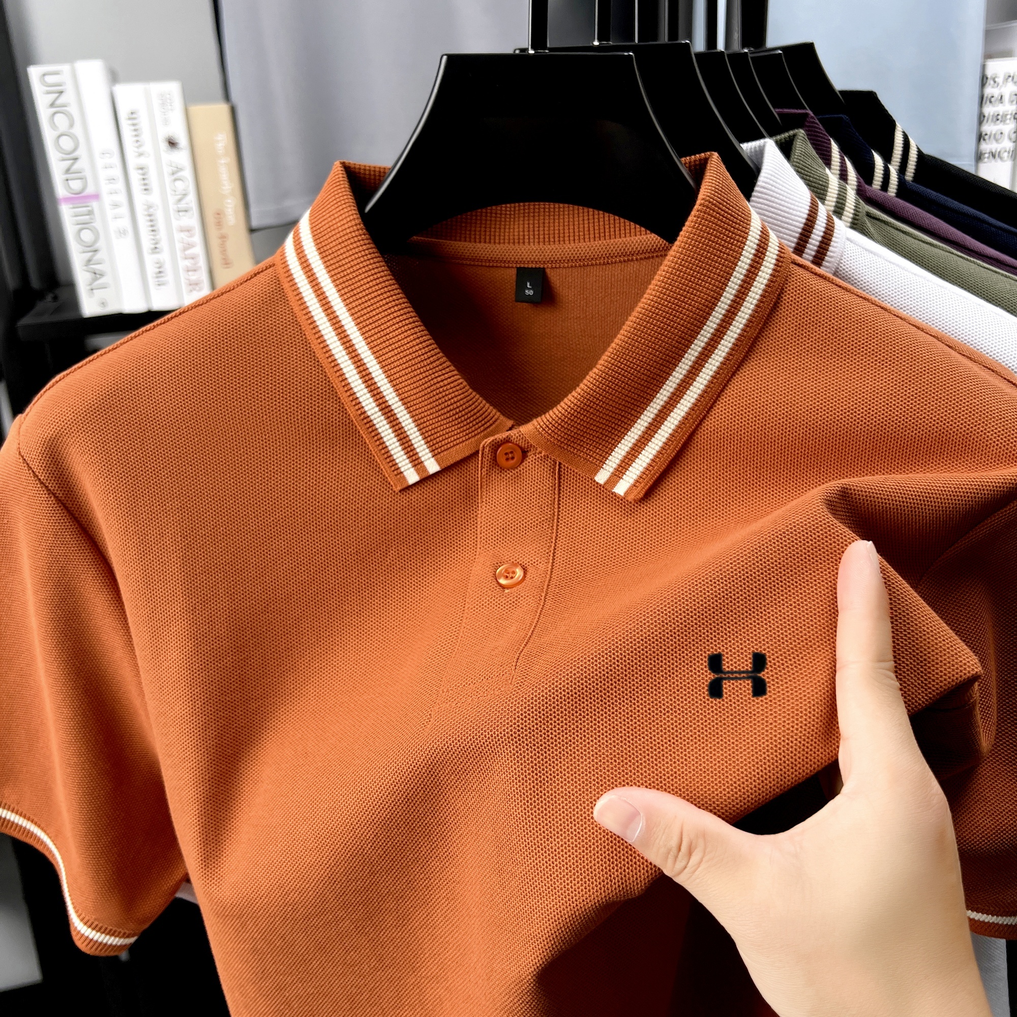 Men's Striped Collar Polo Shir - Polo Shirt Pique avaliação e preço