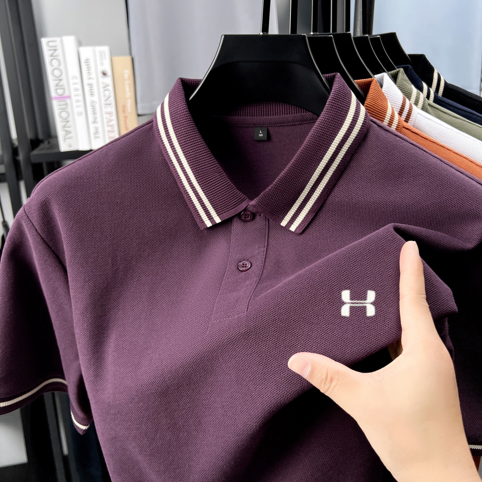 Men's Striped Collar Polo Shir - Polo Shirt Pique avaliação e preço